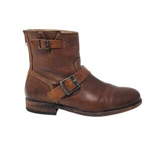 Frye Tyler Engineer Leather Moto Ankle Boots Brown 3474870 Back Zip Size 8 B